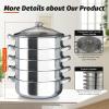 5-Tier Steamer Pot for Cooking 11.8in/30cm Steamer Pot,Stainless Steel Steam Pot Cookware with Glass Lid for Dumpling, Stock, Sauce, Food (Silver, 12 in) view 4