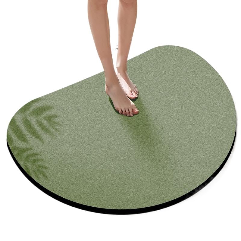 Memory Foam Bath Mat Bathroom Rugs Super Water Absorbent Half Round Machine Washable Bath Rugs Super Water Absorbent Bath Mats (Tea Green,3.5mm Diatom mud,23.62 * 35.4")