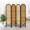 Asnefeli 4 Panel Room Divider, Double Hinged Foldable Wooden Room Divider, Individual Privacy Screen Made of Hand-Woven Rattan, Portable Wall Divider for Home Office Bedroom Bathroom (Black Natural) view 1