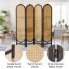 Asnefeli 4 Panel Room Divider, Double Hinged Foldable Wooden Room Divider, Individual Privacy Screen Made of Hand-Woven Rattan, Portable Wall Divider for Home Office Bedroom Bathroom (Black Natural) view 2