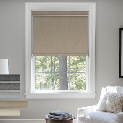 Sulugood Blackout Roller Shades, Cordless Linen Window Blinds, Blackout Roller Blinds with Cassette Valance Thermal Insulated Window Shades for Home Office Bedroom, Brown, 12" W x 84" H