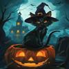 Unframed Canvas Painting Halloween Black Cat Beautiful Picture Posters,Unframed Wall Art Prints Wall Art For Living Room - For Home Decor Wall Decor Room Decor 8x12Inch view 1