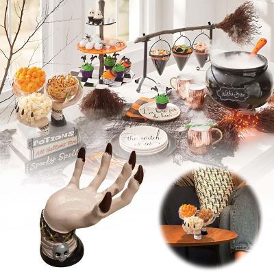 Halloween Witch Hand Holder, Witch Hand Candy Holder Bowl, Witch Hand Resin Statue Fruit Bowl Holder Creative Candy Dish For Trick or Treating, for Office Desk Home Party Decoration (Purple)