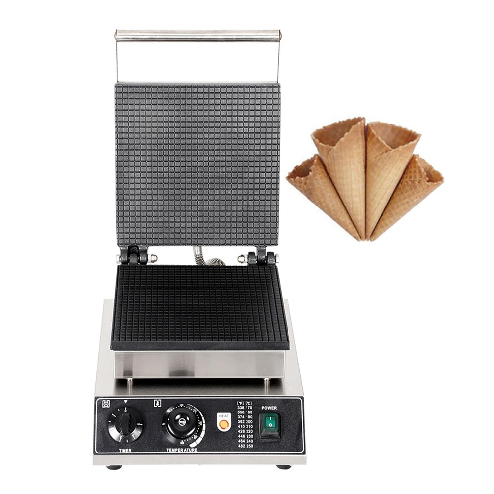 CPVKRY Waffle Cone Maker Commercial 1750W Professional Ice Cream Cone Waffle Maker Machine, Electric Commercial Waffle Cone Maker Machine Stainless Steel Round Waffle Cone Iron, Non-stick Coating
