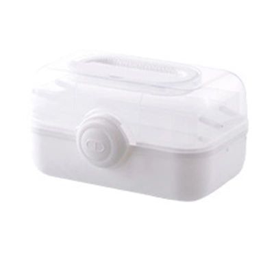 Glomora Medicine Storage Box Plastic Large Capacity Organizer for Household Office School Travel Curved Handle Transparent Lid (White(Medium))