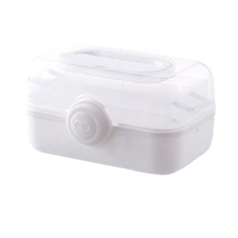 Glomora Medicine Storage Box Plastic Large Capacity Organizer for Household Office School Travel Curved Handle Transparent Lid (White(Medium))