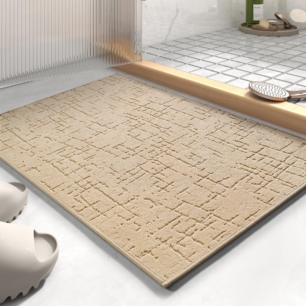 AMOAMI-Bath Mat-Absorbent Quick Dry Bathroom Floor Mats-Washable Rubber Backing Bath Mats for Bathroom Rugs Fit Under Door-Bath Rug for in Front of Sink Bathtub Shower Room, Camel 20''x32''