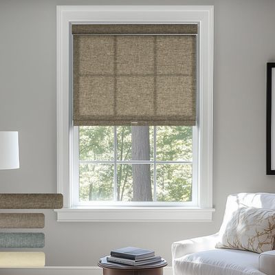 Sulugood Light Filtering Roller Shades, Cordless Linen Roller Window Blinds, Room Darkening with Cassette Valance Protecting Privacy Window Shades for Home Office Bedroom, Brown, 34" W x 36" H