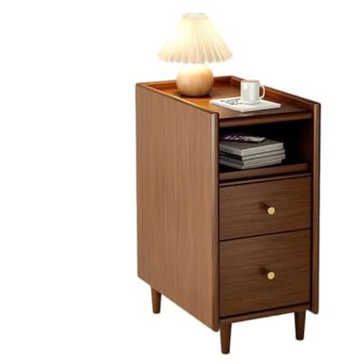 NIBHZ Solid Wood Bedside Table, All Solid Wood, Small and Narrow Cabinet, Home Bedroom Bedside Ultra-Narrow Gap Cabinet,Brown,25x41x51cm