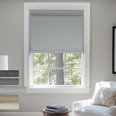 Sulugood Blackout Roller Shades, Cordless Linen Window Blinds, Blackout Roller Blinds with Cassette Valance Thermal Insulated Window Shades for Home Office Bedroom, Light Grey, 64" W x 84" H