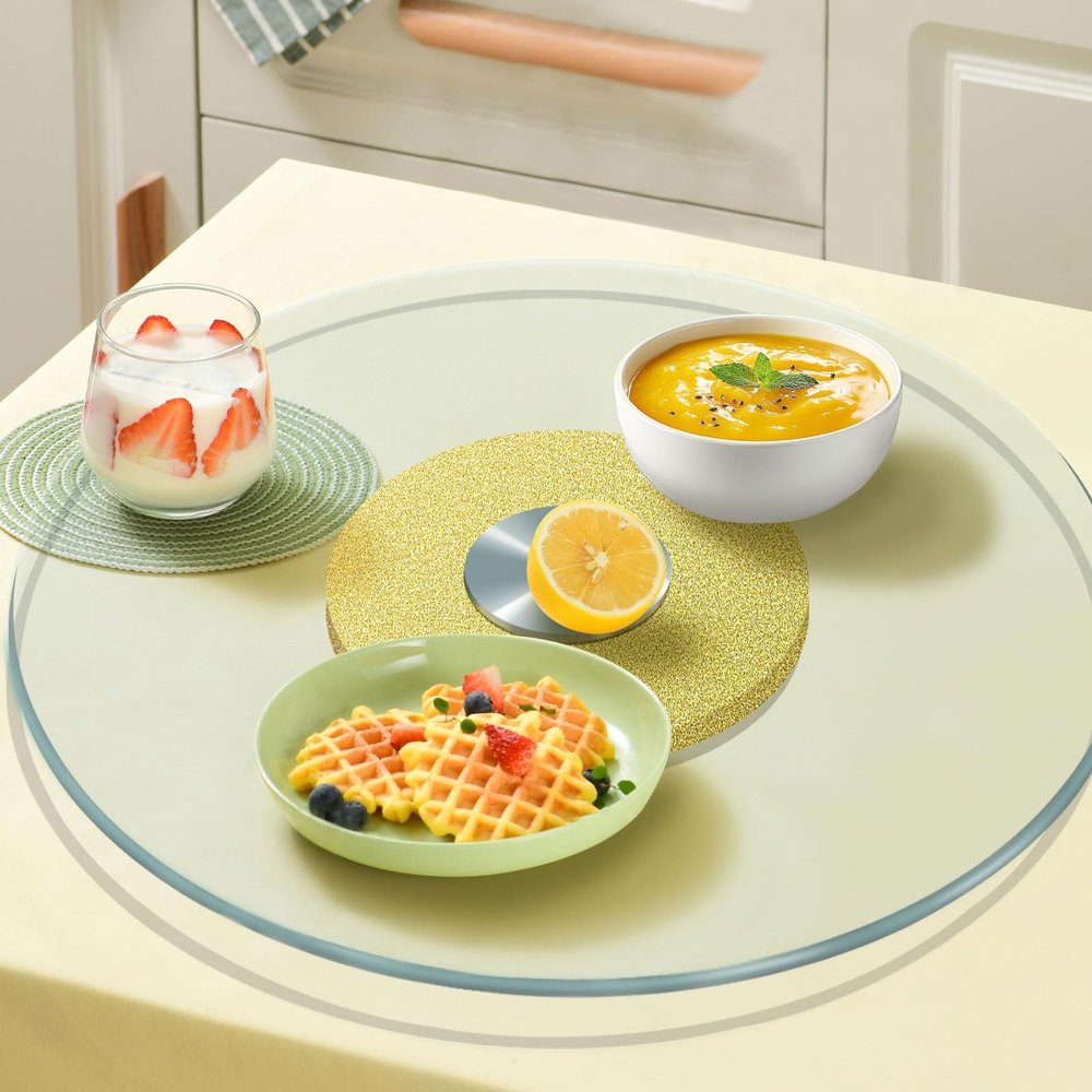 24 27 31 33 35 39 43in Dining Table Turntable Explosion-Proof Tempered Glass Rotating Tray Lazy Susan Turntable with Silent Bearings Strong Load-Bearing Easy to Clean for Banquets Party Family Dinners