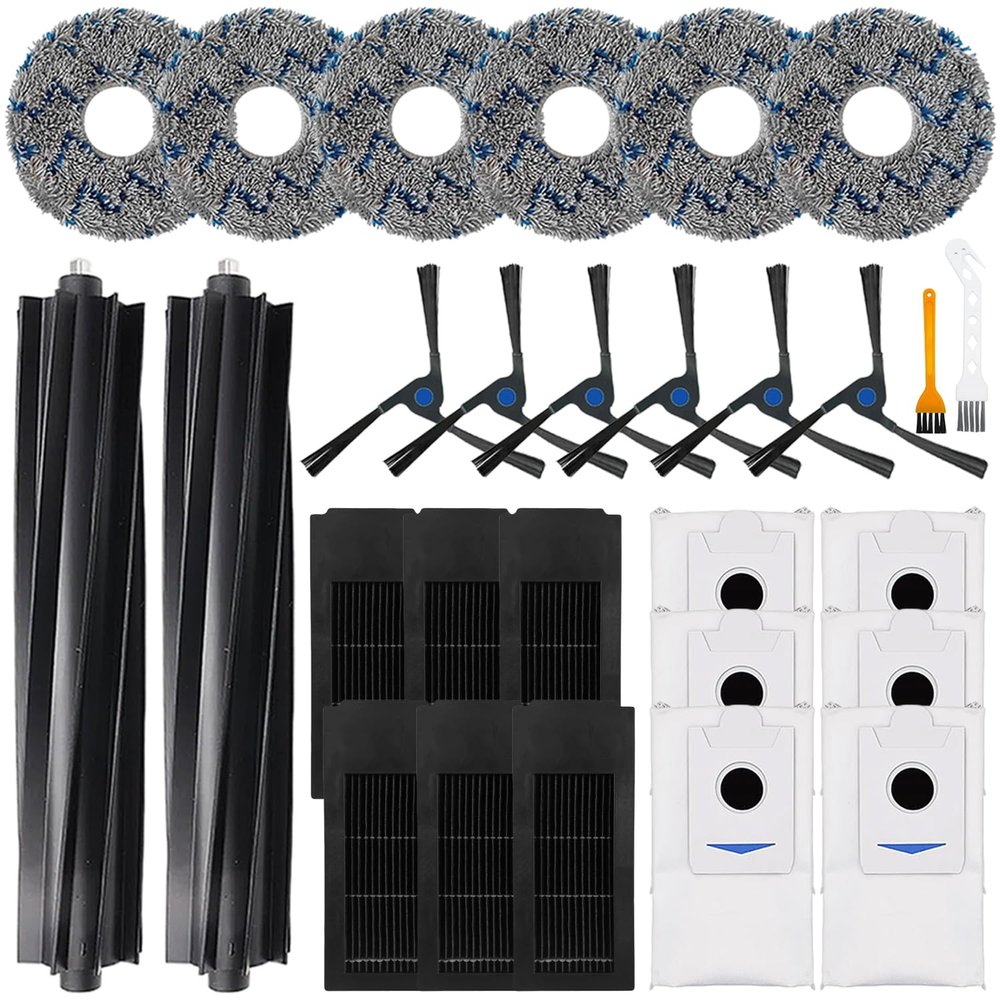 Replacement Kit Accessories Compatible With Ecovacs Deebot X2 Omni/X2/Pro/DEX86 Robot Vacuum Cleaner Parts 2 Rubber brushe, 6 Side brushes, 6 Dust bag, 6Mop cloth, 6HEPA Filter