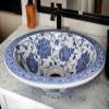 Bathroom Ceramic Blue Basin, Kitchen Vessel Sink, Countertop Floral Basin, Bowl Sink, Bathroom Remodeling, Vanity, Glossy Washstand, Powder (Diameter: 45 Cm - 18 Inches) view 1