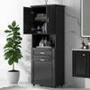 JIVOIT 70" H Tall Bathroom Cabinet with Laundry Basket, Double Cabinets with Doors and Open Storage Space, Tilt-Out Laundry Hamper and Upper Storage Cabinet (Black * 102) view 1