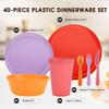 40 Piece Plastic Dinnerware Set for 8 with Cutlery, Unbreakable Plates and Bowls Set, Dishwasher & Microwave Safe Reusable Dish Set for Camping, RV, Outdoor Kitchen, Apartment Dining,Sunset Multicolor view 2