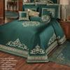 Touch of Class Balmoral Luxury Bedding | Emerald Green | Palace-Inspired Traditional Golden Scrollwork Embroidery on Sateen 6 Piece Set: Cal King Bedspread, 2 King Shams & 3 Decorative Pillows view 2