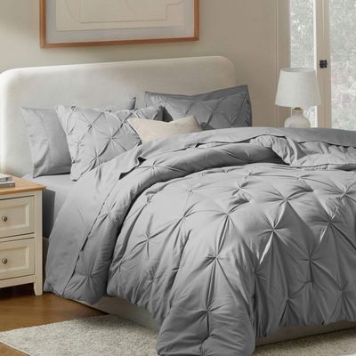 Nestl 7 Piece Comforter Set - Pinch Pleated King Comforter, All Season Bed Set, Grey Bed in a Bag with Flat & Fitted Sheet, Pillowcases & Shams