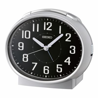 Seiko QHK059ALH Oval Non Ticking Bedroom Alarm Clock, Silver, 4.4 x 5 Inches