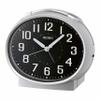 Seiko QHK059ALH Oval Non Ticking Bedroom Alarm Clock, Silver, 4.4 x 5 Inches view 1