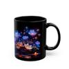 ElegantlySimple - Made in the USA - Midnight Flowers Coffee Mug, Magical Lotus Blooms Black Ceramic Mug, Fantasy Blue Tea Cup view 2