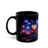 ElegantlySimple - Made in the USA - Midnight Flowers Coffee Mug, Magical Lotus Blooms Black Ceramic Mug, Fantasy Blue Tea Cup view 3