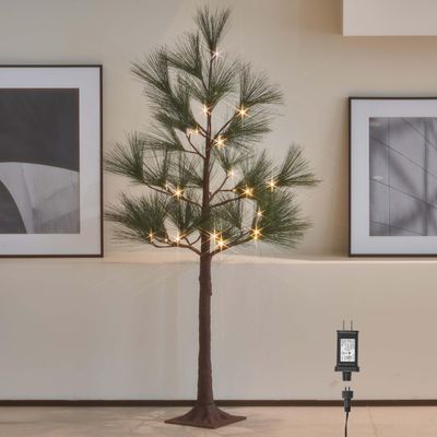 LITBLOOM Lighted Christmas Tree with Timer 4FT 36 Warm White LED Lights, Pine Tree with Lights for Home Xmas Holiday Decoration Indoor Outdoor