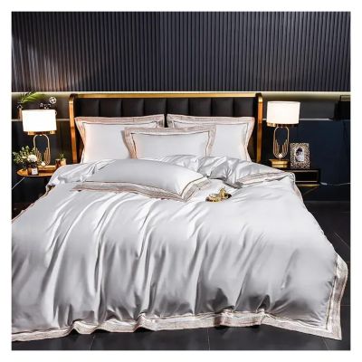 GLAMDIA Silvery Grey Egyptian Cotton Bedding Set Luxury Chic Gold Embroidery Bedclothes Super Soft Duvet Cover Bed Sheet Pillowcases,Bed