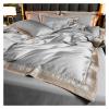 GLAMDIA Silvery Grey Egyptian Cotton Bedding Set Luxury Chic Gold Embroidery Bedclothes Super Soft Duvet Cover Bed Sheet Pillowcases,Bed view 2