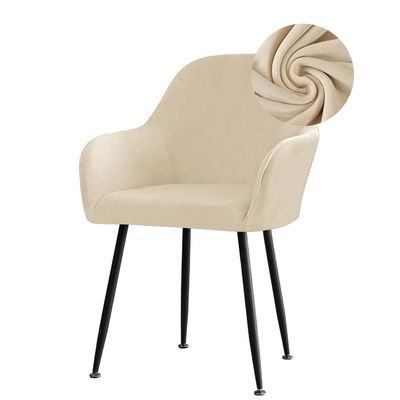 ZYANLING Stretch Dining Chair Covers Velvet Curved Back Chair Slipcovers with Armrest, Swivel Armchair Cover Removable Washable for Dining Room Wedding Party Hotel (Beige,6 PCS)
