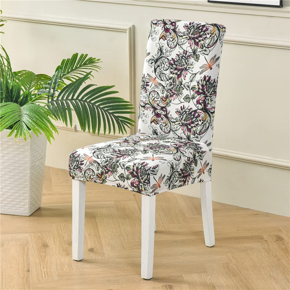 ZYANLING Dining Room Chair Covers, High Back Stretch Dining Chair Slipcover Removable Washable Chair Protector Slipcover for Hotel Banquet Party (Dragonfly Jungle,Pack of 2)