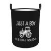 Boy Who Loves Tractors Laundry Basket Round Portable Storage Box Organizer Laundry Basket Portable Laundry Organizer view 1