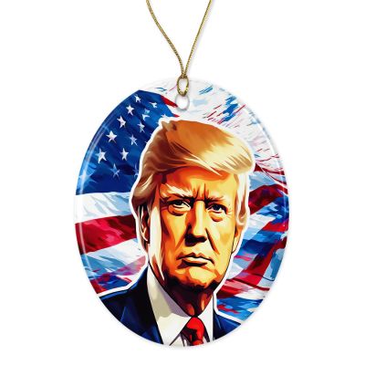 NHBDesigns Trump Christmas Ornament - America Flag Ceramic Hanging Decoration - Printed on Both Sides