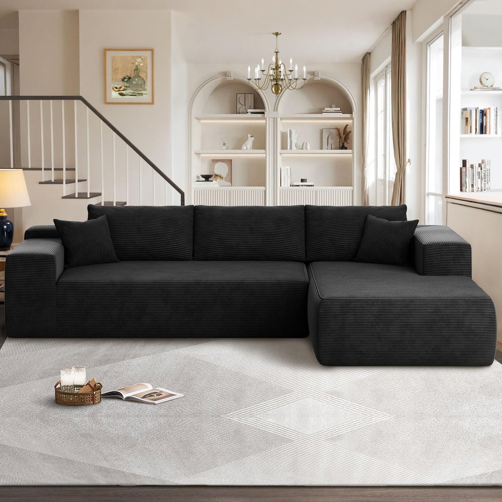104" Cloud Sectional Couches for Living Room,L Shaped Boneless Couch in A Box,Sleeper Sofa with Comfy Chaise No Assembly Required,Black
