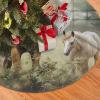 30" Christmas Tree Skirt with Tassel Animals Embroidery Paintings Horses Tree Skirt Farmhouse Rustic Christmas Tree Mat Plush Xmas Tree Skirt for Decorations Holiday Party view 1