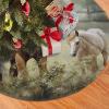 30" Christmas Tree Skirt with Tassel Animals Embroidery Paintings Horses Tree Skirt Farmhouse Rustic Christmas Tree Mat Plush Xmas Tree Skirt for Decorations Holiday Party view 4