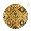 Christmas Ornaments Brocade Pattern in Yellow and Gray Ceramic Ornament Crafts Hanging Souvenir Round Hanging Pendant Ornaments for Xmas Holiday Party Christmas Tree Decorations 1 Pcs view 1