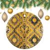 Christmas Ornaments Brocade Pattern in Yellow and Gray Ceramic Ornament Crafts Hanging Souvenir Round Hanging Pendant Ornaments for Xmas Holiday Party Christmas Tree Decorations 1 Pcs view 3