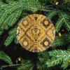 Christmas Ornaments Brocade Pattern in Yellow and Gray Ceramic Ornament Crafts Hanging Souvenir Round Hanging Pendant Ornaments for Xmas Holiday Party Christmas Tree Decorations 1 Pcs view 4
