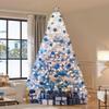 Topeakmart Artificial Christmas Pine Tree with Lights Snow Frosted Xmas Tree for Holiday Decoration with Iron Stand, 9ft, Lake Blue Gradient view 2