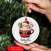 Chicken Ceramic Ornament, Chicken in Cup Christmas Ornament, Personalized Chicken Santa Cup Xmas Ornament, Chicken Xmas Tree Ornament, Gifts for Family Friend, Animal Ornament with Custom Name view 3