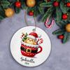 Chicken Ceramic Ornament, Chicken in Cup Christmas Ornament, Personalized Chicken Santa Cup Xmas Ornament, Chicken Xmas Tree Ornament, Gifts for Family Friend, Animal Ornament with Custom Name view 4