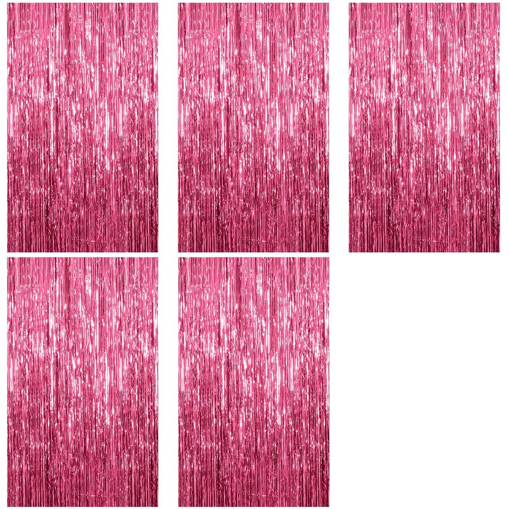 5 Pack Foil Curtain Backdrop Pink Metallic Tinsel Foil Fringe Curtains Photo Booth Props for Birthday Wedding Engagement Baby Shower Bachelorette Christmas Holiday Celebration Party Decorations