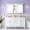 WELLFOR 55 x 30-in Bathroom Cabinet with Double-Side Mirrors, Wall Mounted Wood Mirror Storage Cabinet with 2 Soft-Close Door/ 6 Solid Wood Shelves, Anti-Fog Glass, Z-bar Hangs Vertically, White view 3
