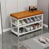 Storage Stool Iron Bench Frame - Shoe Storage with Memory Foam Seat - Stylish Faux Leather Furnishing Footstool for Hallway Entryway Living Room view 1