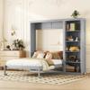 MERITLINE Queen Murphy Bed with Storage Bookcase Shelves,Wood Folding Grey Murphy Wall Bed Cabinet view 2
