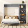 MERITLINE Queen Murphy Bed with Storage Bookcase Shelves,Wood Folding Grey Murphy Wall Bed Cabinet view 3