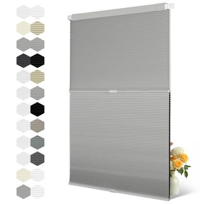 BERISSA Top Down Bottom Up Day Night Cellular Blinds Cordless,No Tools No Drill Blinds for Windows,Blackout/Light Filtering Double Honeycomb Shades Dual Shades.Grey.35 W x 36" H