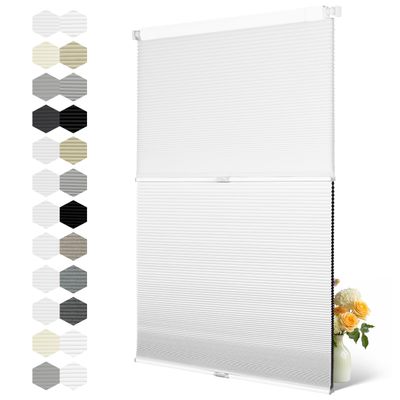 BERISSA Top Down Bottom Up Day Night Cellular Blinds Cordless,No Tools No Drill Blinds for Windows,Blackout/Light Filtering Double Honeycomb Shades Dual Shades.White.42 W x 64" H