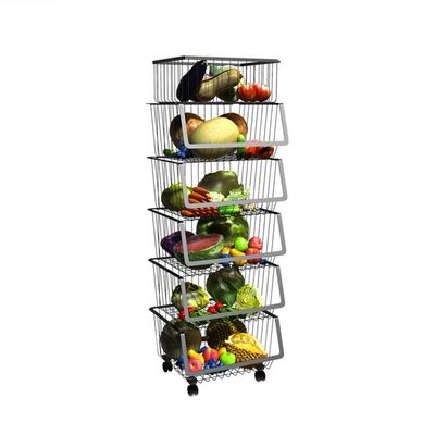 OKPJFHS Vegetable Rack, Kitchen Rack, Potato Storage, Kitchen Storage Trolley, Floor Kitchen Vegetable and Fruit Storage Rack, Food Storage Baskets (Black+Flat Net Basket-5 Layers