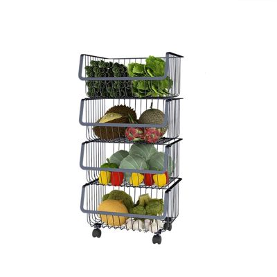 OKPJFHS Vegetable Rack, Kitchen Storage Trolley, Kitchen Trolleys with Wheels, Vegetable Storage, Stackers Storage Rack with Wheels for Bathroom Living Room Kitchen Vegetab(Black-4 Layers